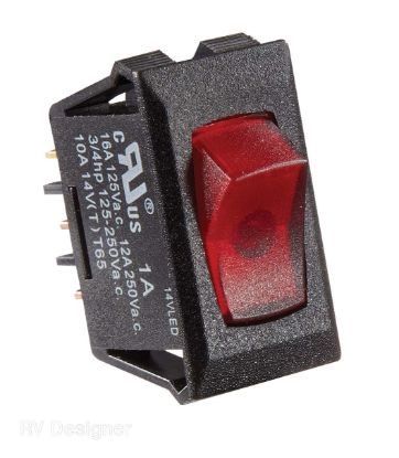 RV DESIGNER 10A BLACK W/RED ROCKER SW - S247