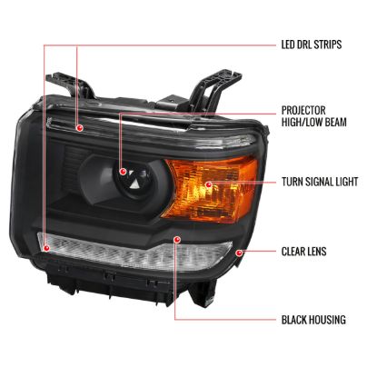 SPEC-D TUNIN PROJECTOR HEADLIGHT WITH LED BAR - - E14JMDRLGO