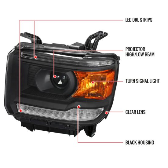 SPEC-D TUNIN PROJECTOR HEADLIGHT WITH LED BAR - - E14JMDRLGO