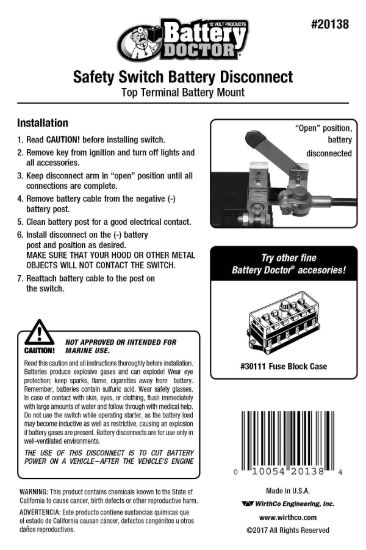 WIRTHCO KNIFE SWITCH-TOP POST - 20138