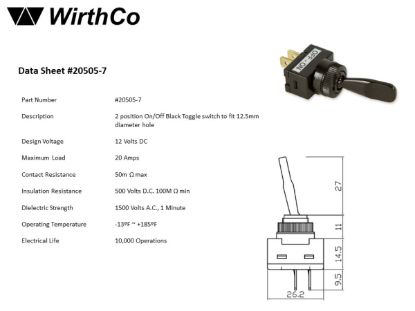 WIRTHCO ON/OFF AUTOMOTIVE TOGGLE - 20505
