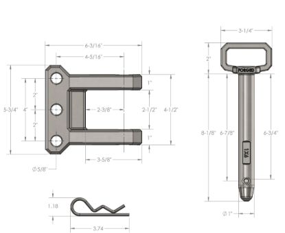 BULLETPROOF 2-TANG CLEVIS WITH 1' PIN