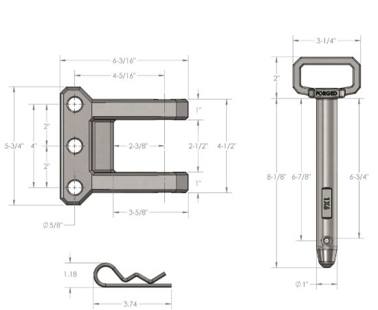 BULLETPROOF 2-TANG CLEVIS WITH 1' PIN