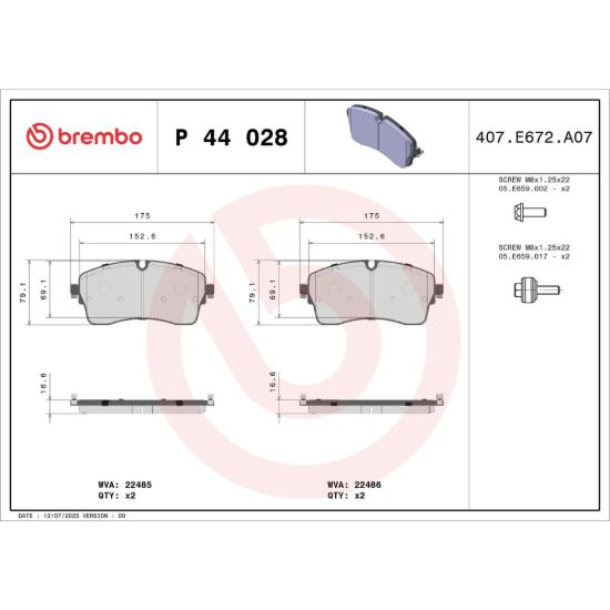 BREMBO DISC BRAKE PAD SET - P44028