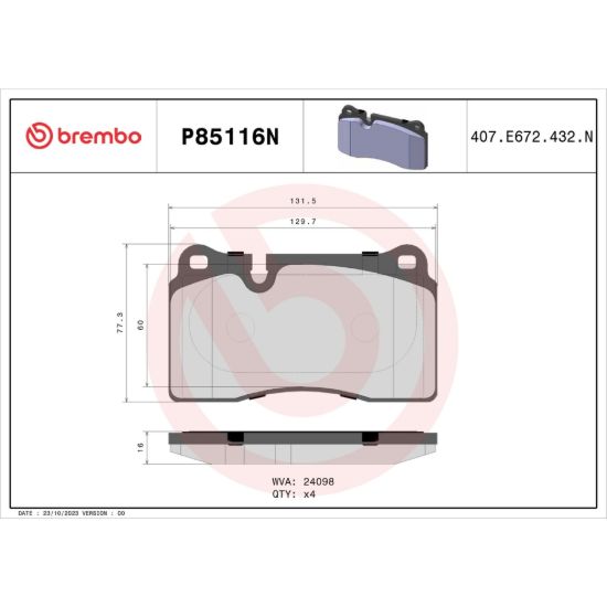 BREMBO DISC BRAKE PAD SET - P85116N