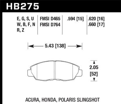 HAWK BRAKE PADS ACURA HONDA - HB275F620