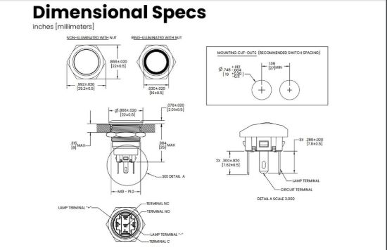 SIERRAMARINE PUSH BUTTON SWITCH  RED HALO 20A - AV10100R