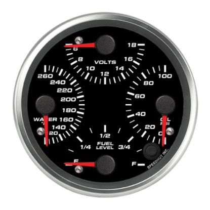 4-1/2in Quad Gauge Temp Volts Oil Fuel Blk Face