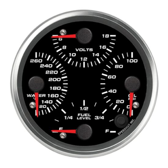 4-1/2in Quad Gauge Temp Volts Oil Fuel Blk Face