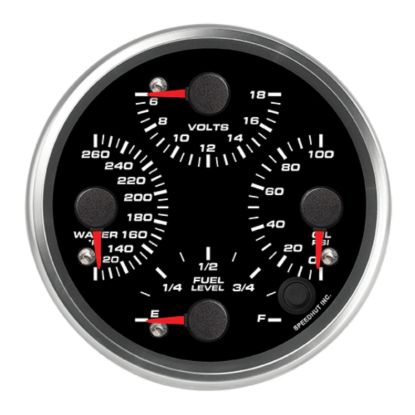 4in Quad Gauge Temp Volt Oil Fuel Black Face